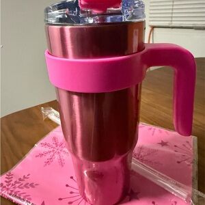 Insulated Stainless Steel Mug with Pink Handle